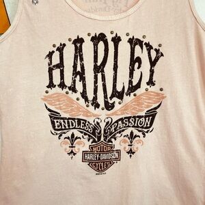 Early 2000s Bikercore Harley-Davidson peach embellished Bikerchic tank top.